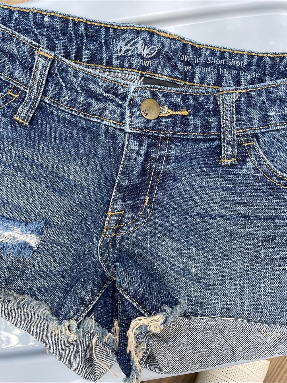 Mossimo Denim Low-Rise Blue Distressed Jean Shorts